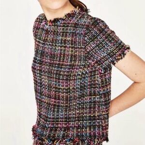 Zara Multicolor Tweed Short-Sleeve Top